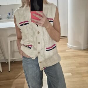 Maje Cream Knit Vest with Subtle Accents